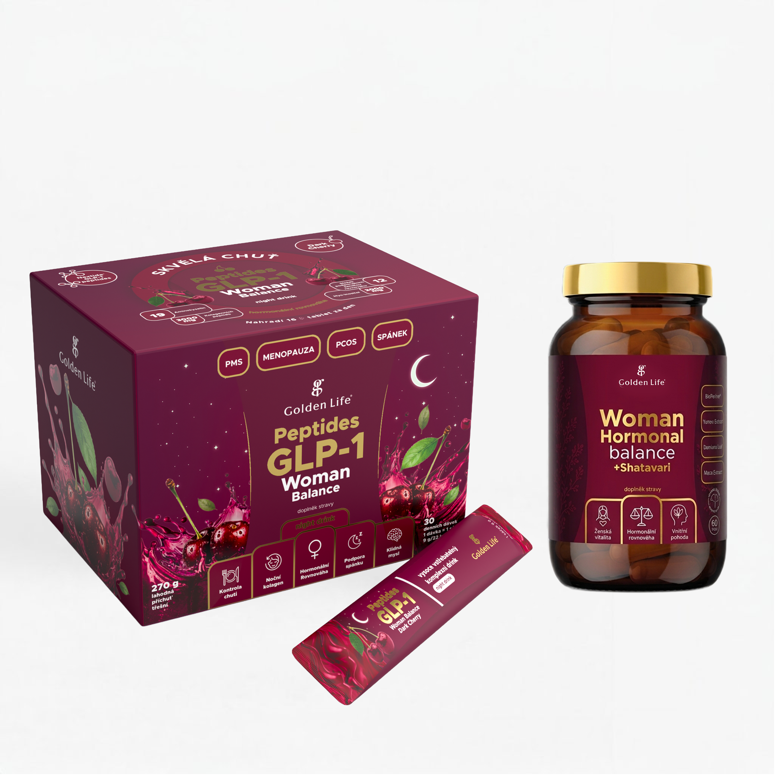 Hormonal Duo – Woman Hormonal Balance a Peptides GLP-1 Woman Balance Dark Cherry