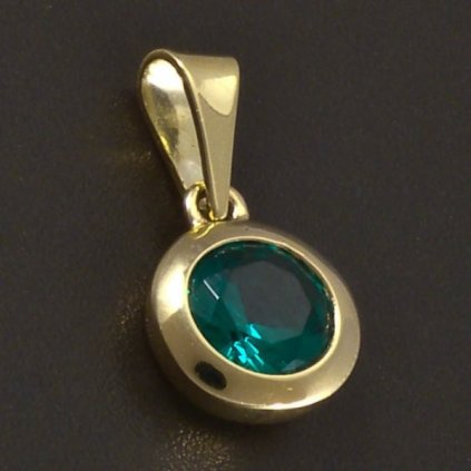 Zlatý přívěsek kulatý zelený synt. smaragd č. 1