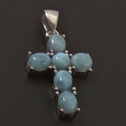 Stříbrný kříž přírodní Larimar
