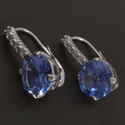 Bílé zlaté náušnice akvamarín a zirkony