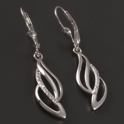 Stříbrné visací náušnice s bílými zirkony