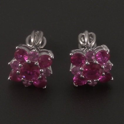 Stříbrné náušnice červené a růžové zirkony