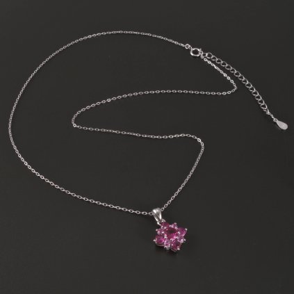Stříbrný náhrdelník červené a růžové zirkony