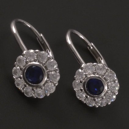 Stříbrné náušnice modrobílá kytička