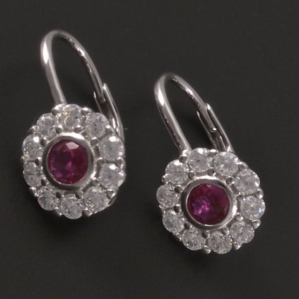 Stříbrné náušnice červenobílá kytička