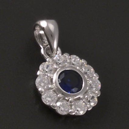 Stříbrná kytička přívěsek safír se zirkony