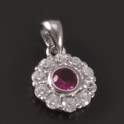 Stříbrná kytička přívěsek rubín se zirkony