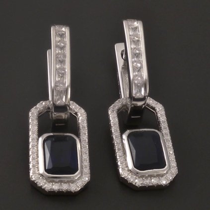 Originální stříbrné náušnice se safírem a zirkony