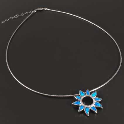 Stříbrný náhrdelník struna ozdoba s modrým opálem