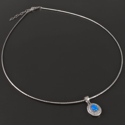 Stříbrná struna ozdoba s modrým opálem a zirkony