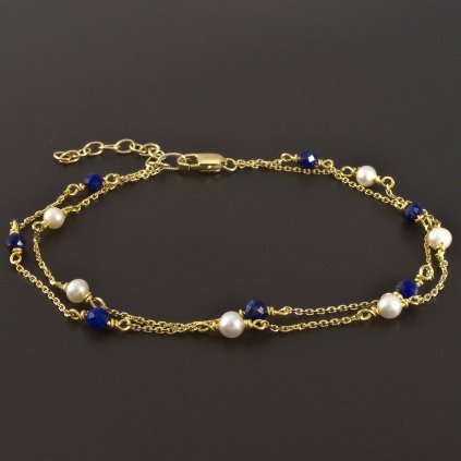 Zlatý náramek lapis lazuli a perly