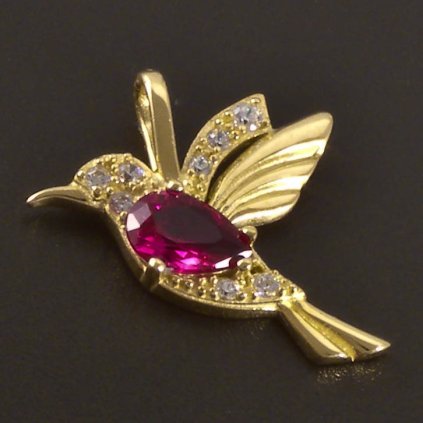 Zlatý přívěsek kolibřík rubín a zirkon