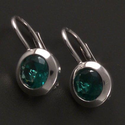 Náušnice bílé zlato kulatý smaragd