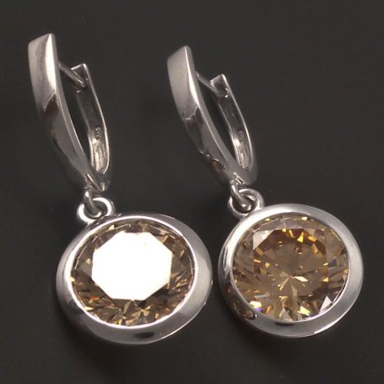 Stříbrné náušnice zirkon barvy champagne