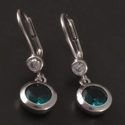Visací náušnice bílé zlato smaragd a zirkony