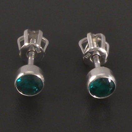 Stříbrné náušnice pecky zelené 4mm