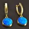 Zlaté náušnice modrý kulatý opál č. 2