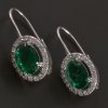 Stříbrné oválné náušnice synt. smaragd č. 1