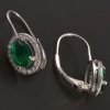 Stříbrné oválné náušnice synt. smaragd č. 2