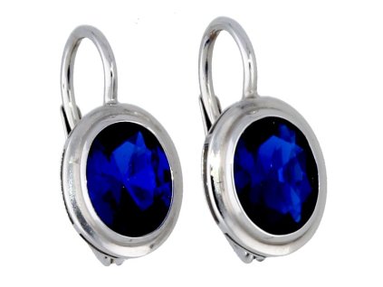 Náušnice z bílého zlata oválný modrý safír