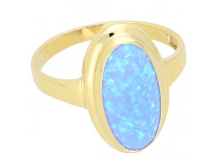 Zlatý prsten modrý oválný opál