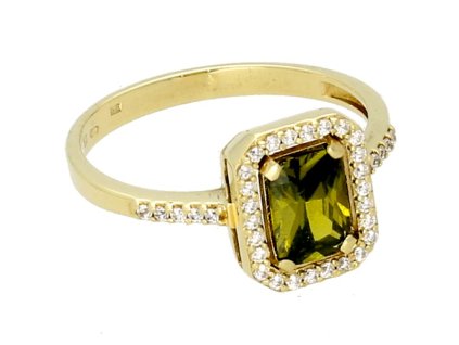Zlatý prsten obdélníkový olivín