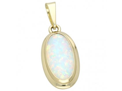 Zlatý přívěsek bílý oválný opál