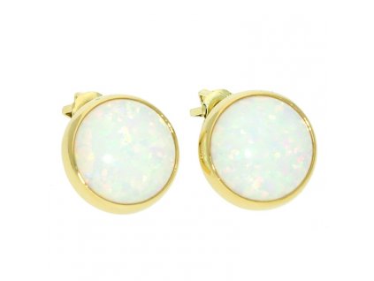 Kulaté zlaté náušnice s bílým opálem