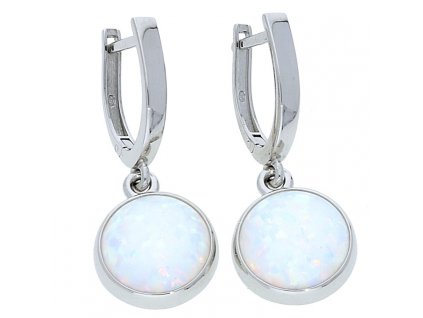 Náušnice z bílého zlata s kulatým opálem