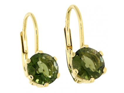 Zlaté náušnice s vltavínem