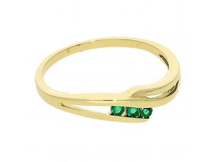 Zlatý prsten tři zelené zirkony č. 1