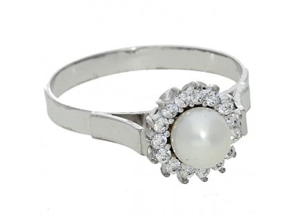 Prsten s bílou perlou z bílého zlata č. 1