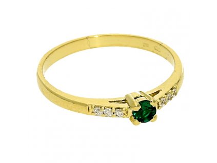 Zlatý prsten synt. smaragd a zirkony č. 1