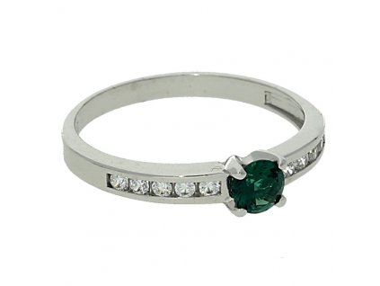 Stříbrný prsten synt. smaragd a zirkony č. 1