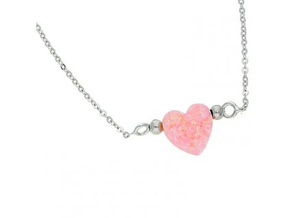 Stříbrný náhrdelník růžové srdce č. 1