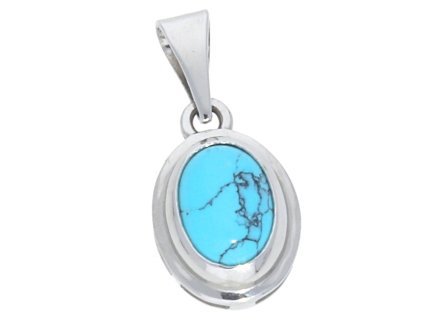 Oválný přívěs v bílém zlatě tyrkys