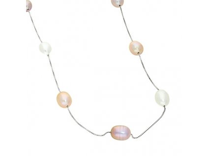 Stříbrný náhrdelník růžové a bílé perly