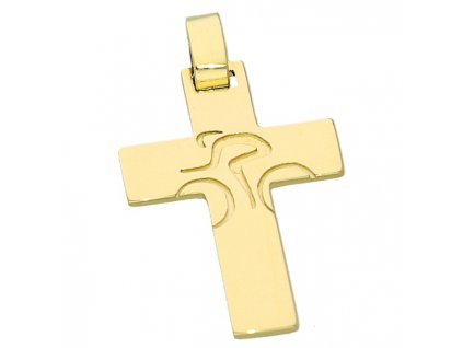 Zlatý přívěsek kříž s rytinou cyklisty