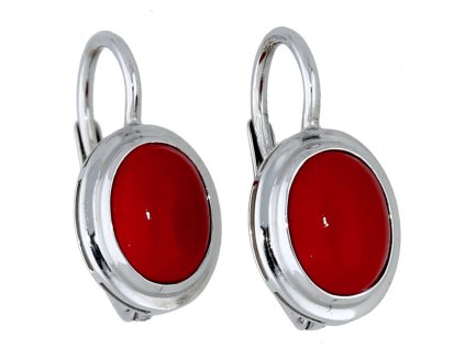 Náušnice bílé zlato červený korál