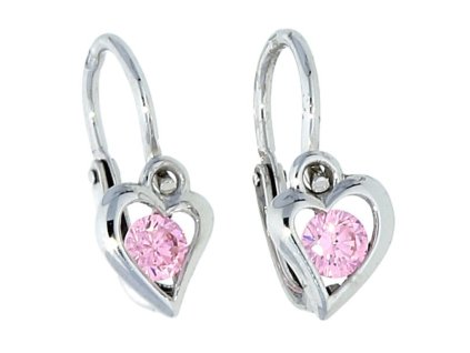 Stříbrné náušnice pro miminka srdce růžový zirkon