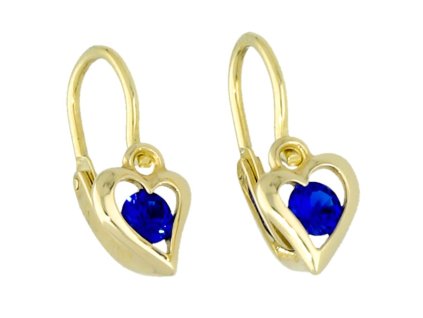Dětské náušnice zlato safírové srdce