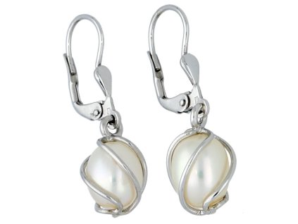 Náušnice bílé zlato perla v klícce