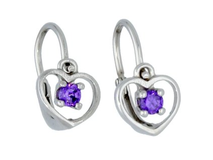 Stříbrné náušnice pro miminka fialové srdce