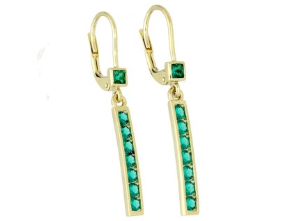 Zlaté visací náušnice zelené zirkony