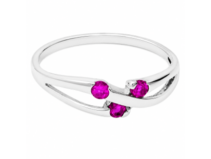089 sleek silver ring with pink gemstones
