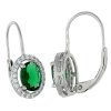 Stříbrné oválné náušnice synt. smaragd č. 2