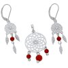 Stříbrné náušnice visací lapač snů s opály
