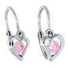 Stříbrné náušnice pro miminka srdce růžový zirkon