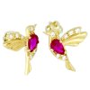 Zlaté náušnice kolibříci rubín a zirkony