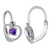 Stříbrné náušnice pro miminka fialové srdce